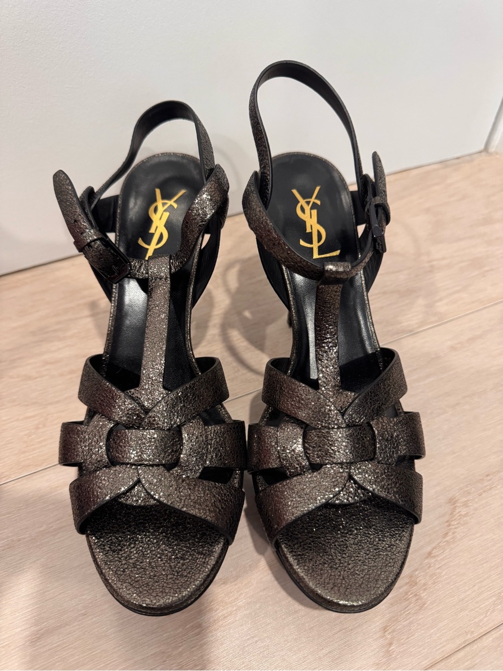Saint Laurent Metallic Leather Slingback Heels